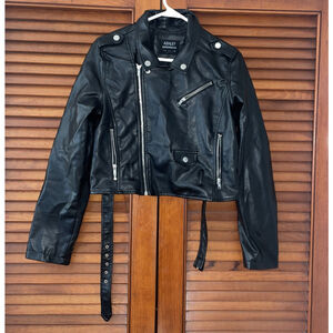 ASHLEY 26 INTERNATIONAL FAUX LEATHER BLACK BRENDA BELTED WOMEN'S LADIES SIZE L